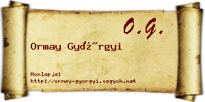 Ormay Györgyi névjegykártya